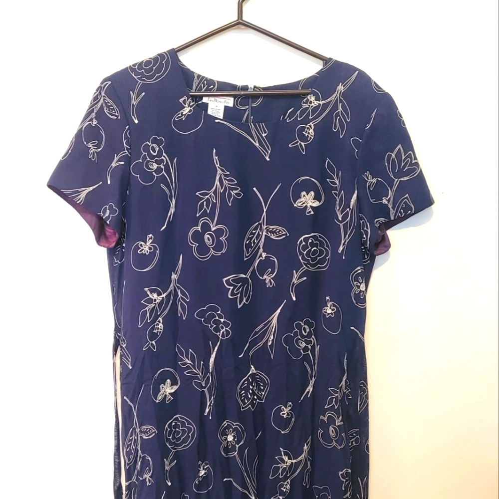 Vintage- Talbot's Navy dress with cream floral designs. Size 18